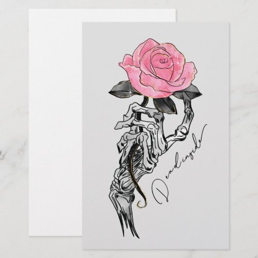 Gothic handbediende skelet met roze roze roze roze briefpapier (Voorkant / Achterkant)