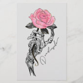 Gothic handbediende skelet met roze roze roze roze briefpapier (Voorkant)
