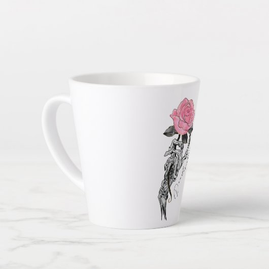 Gothic handbediende skelet met roze roze roze roze latte mok (Linkerhoek)