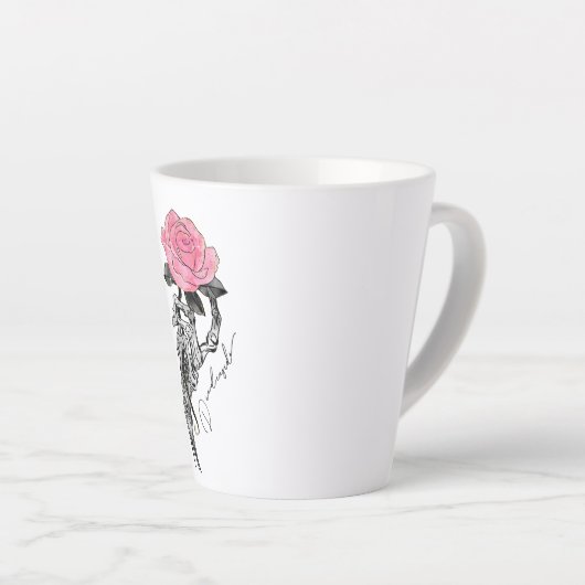 Gothic handbediende skelet met roze roze roze roze latte mok (Rechterhoek)