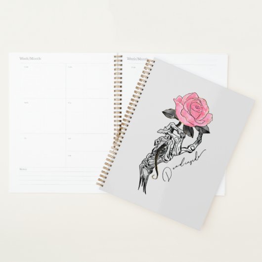 Gothic handbediende skelet met roze roze roze roze planner (Display)