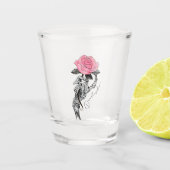 Gothic handbediende skelet met roze roze roze roze shot glas (Voorkant)