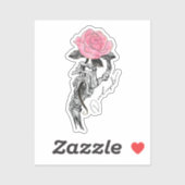 Gothic handbediende skelet met roze roze roze roze sticker (Vel)