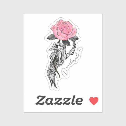 Gothic handbediende skelet met roze roze roze roze sticker (Vel)