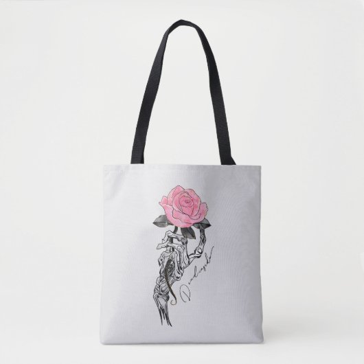 Gothic handbediende skelet met roze roze roze roze tote bag (Voorkant)