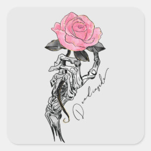 Gothic handbediende skelet met roze roze roze roze vierkante sticker