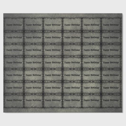 Gothic Happy Birthday Black Barbed Branches Grey Cadeaupapier (Vlak)