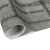 Gothic Happy Birthday Black Barbed Branches Grey Cadeaupapier (Rol Hoek)
