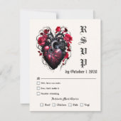 Gothic Hart en Rozen Crimson Cherry RSVP Kaartje (Voorkant)