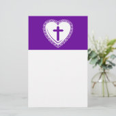 Gothic Hart + Kruis (Paars + Wit) Briefpapier (Staand voorkant)