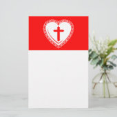 Gothic Hart + Kruis (Rood + Wit) Briefpapier (Staand voorkant)