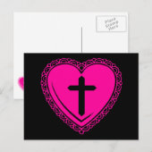 Gothic Hart + Kruis (Zwart + Roze) Briefkaart (Voorkant / Achterkant)