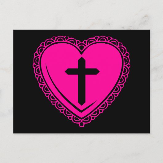 Gothic Hart + Kruis (Zwart + Roze) Briefkaart (Voorkant)