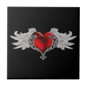 Gothic hart met Angel Wings Tegeltje