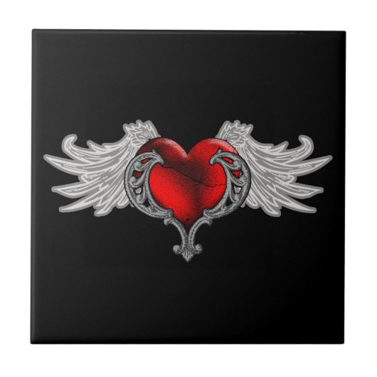 Gothic hart met Angel Wings Tegeltje (Voorkant)