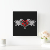 Gothic hart met Angel Wings Vierkante Klok (Huis)