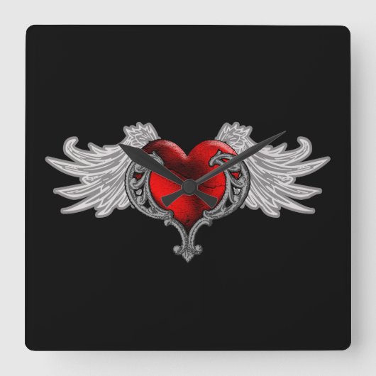Gothic hart met Angel Wings Vierkante Klok (Voorkant)