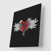 Gothic hart met Angel Wings Vierkante Klok (Hoek)