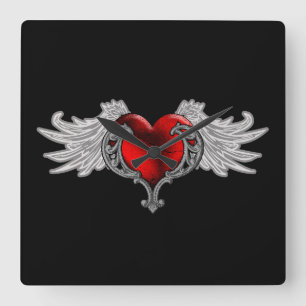 Gothic hart met Angel Wings Vierkante Klok