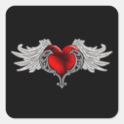 Gothic hart met Angel Wings Vierkante Sticker (Voorkant)