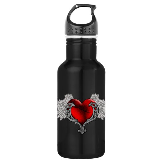 Gothic hart met Angel Wings Waterfles (Voorkant)