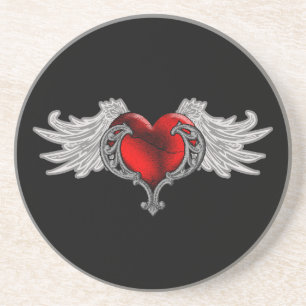 Gothic hart met Angel Wings Zandsteen Onderzetter