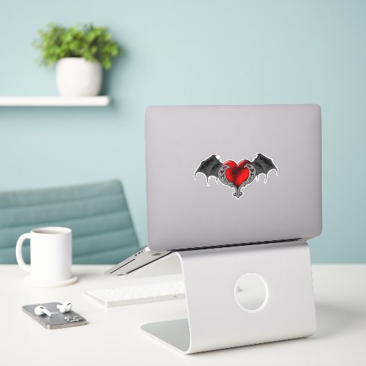 Gothic hart met bakvleugels vinylStickers Sticker (Laptop op bureau)