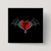 Gothic Hart met vleermuisvleugels Button (Voorkant)