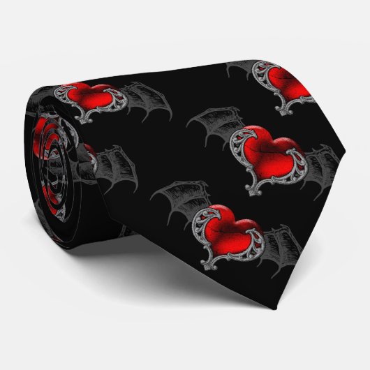 Gothic Hart met vleermuisvleugels Stropdas (Opgerold)