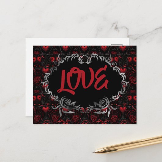 Gothic Harten LIEFDE Valentijnsdag Briefkaart (Voorkant / Achterkant in situ)