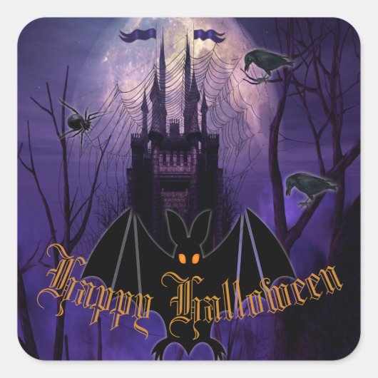 Gothic Haunted Castle Happy Halloween Vierkante Sticker (Voorkant)