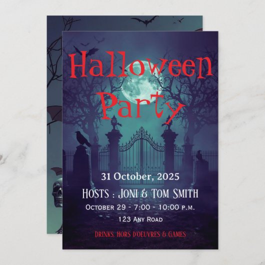 Gothic Haunted Gate Invitation | Spooky Halloween Kaart (Voorkant / Achterkant)