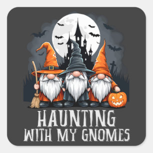 Gothic Haunted Halloween Gnome Trio  Castle Vierkante Sticker