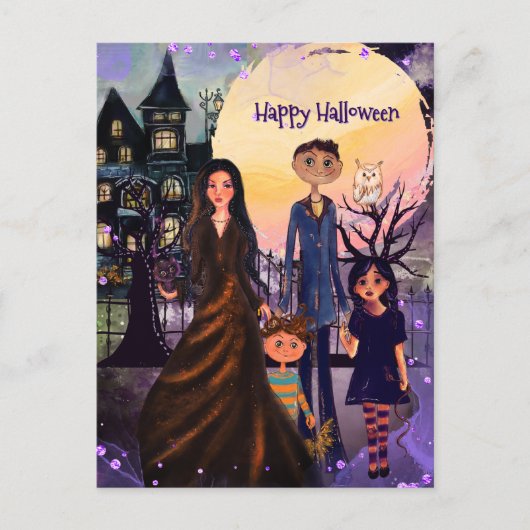 Gothic Haunted House Familie Halloween Briefkaart (Voorkant)