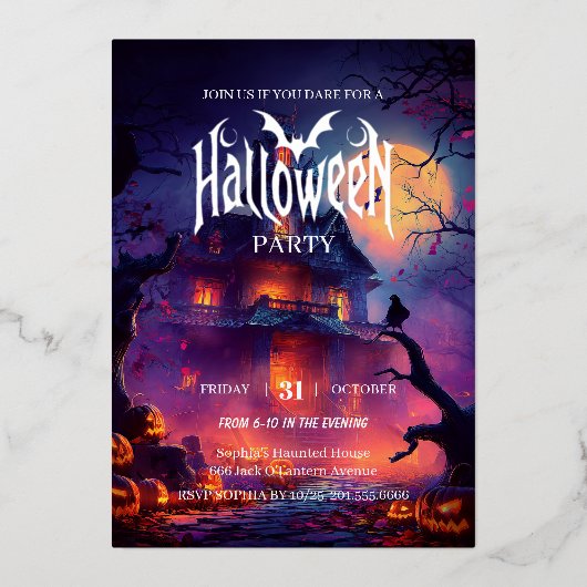 Gothic Haunted House Halloween Folie Uitnodiging (Voorkant)