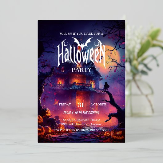 Gothic Haunted House Halloween Folie Uitnodiging (Staand Voorkant)