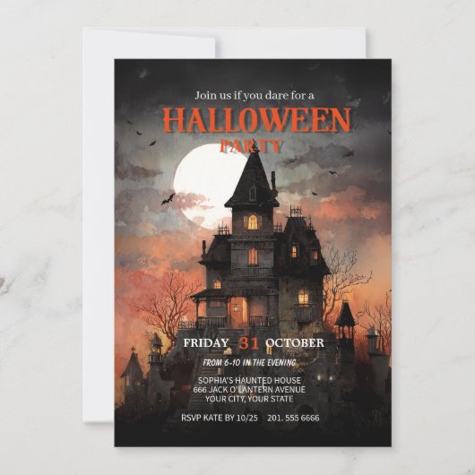 Gothic Haunted House Halloween Party Kaart (Voorkant)