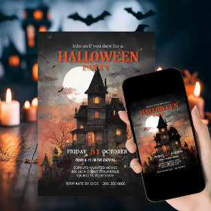 Gothic Haunted House Halloween Party Kaart