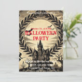 Gothic Haunted House Victoriaans Halloween Party Kaart (Staand voorkant)