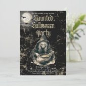 Gothic Haunted House Witch Halloween Kostuumfeest Kaart (Staand voorkant)