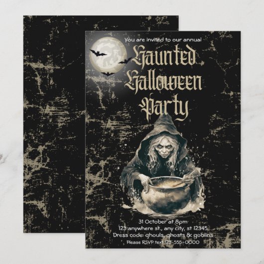 Gothic Haunted House Witch Halloween Kostuumfeest Kaart (Voorkant / Achterkant)