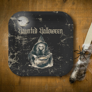 Gothic Haunted House Witch Halloween Kostuumfeest Papieren Bordje