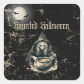 Gothic Haunted House Witch Halloween Party Vierkante Sticker (Voorkant)