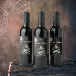 Gothic Haunted House Witch Halloween Party Wijn Etiket