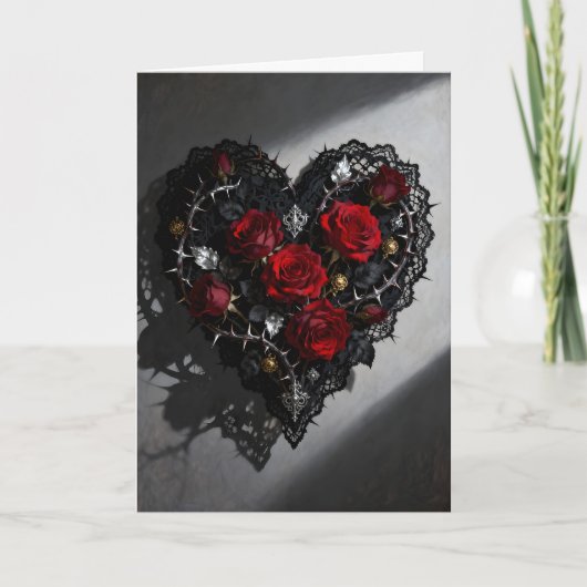 Gothic Heart and Roses Valentine's Day Feestdagen Kaart (Voorkant)