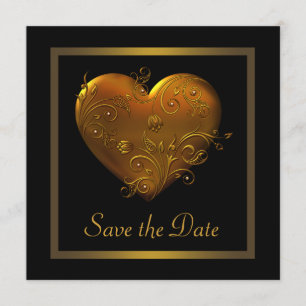 Gothic Heart Black Gold Wedding Bewaar de datum Save The Date