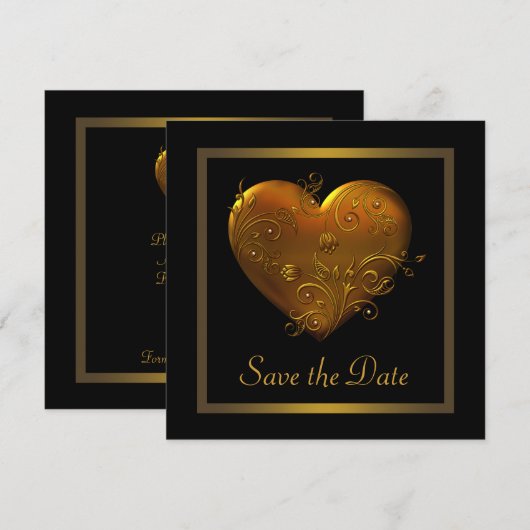 Gothic Heart Black Gold Wedding Bewaar de datum Save The Date (Voorkant / Achterkant)