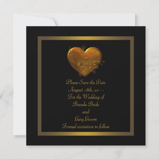 Gothic Heart Black Gold Wedding Bewaar de datum Save The Date (Achterkant)