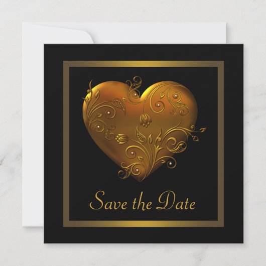 Gothic Heart Black Gold Wedding Bewaar de datum Save The Date (Voorkant)