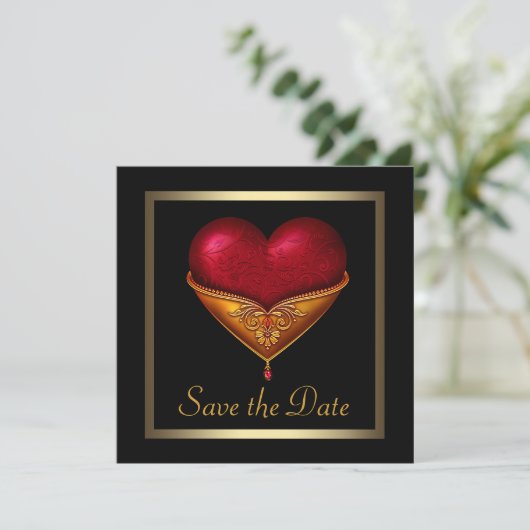 Gothic Heart Black Wedding Bewaar de datum Save The Date (Staand voorkant)
